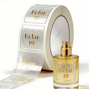 Rouleaux d'étiquettes de bouteilles personnalisées en gros, autocollants transparents imperméables en PET pour parfums - Product Image 1