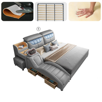 Lit en cuir intelligent multifonctionnel moderne et luxueux avec tiroir de massage, coffre-fort, lit double king size