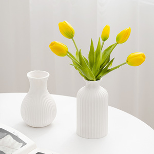 White Modern Minimalist Ceramic Vase With Lined Design for Living Room Dining Table Dried <b>Flower</b> <b>Display</b> Home Decor - Product Image 1