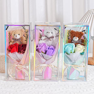 Factory direct sales Valentine's Day <b>gift</b> PVC <b>gift</b> <b>box</b> packaging rose soap flower romantic bear - Product Image 1