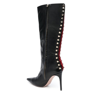 Clouté Club automne grande taille chaussures pointu mi-mollet dames femmes à la mode automne talons noir genou bottes larges mollet chaussures <span class=keywords><strong>2023</strong></span> - Product Image 3