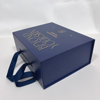 Boîte pliante avec poignée en ruban, noir et blanc, extra large, couverture intégrale, boîte cadeau pliante personnalisable avec estampage doré