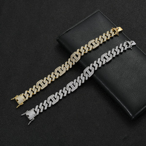 15Mm Single-row Domineering Cuban <b>Bracelet</b>, Japanese-shaped <b>Copper</b> Full of Zirconium Personality Hip-hop Tanjing Fashion - Product Image 2