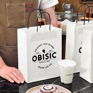 ถุงกระดาษคราฟท์รีไซเคิลรักษ์โลกแบบกำหนดเองพร้อมหูหิ้วแบบเกลียวสำหรับบรรจุภัณฑ์ไอศกรีม ขนมหวาน และเบเกอรี่ - Product Image 4