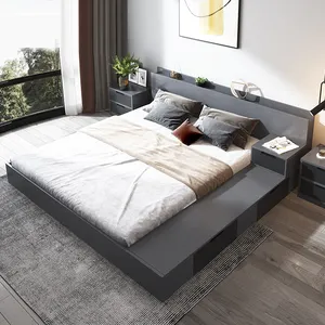 Venta al por mayor marco de cama de piso-Tatami-cama principal minimalista y moderno, mueble de madera, cama doble, almacenamiento, cama baja