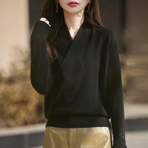 Pull en <span class=keywords><strong>laine</strong></span> tricoté à col croisé amincissant en fibre de cellulose régénérée pour femme – Nouveau style automne-hiver, ample, élégant et polyvalent - Product Image 4