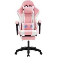 Chaise de bureau pivotante LED RGB mignonne et élégante rose et blanche, chaise de gaming RVB pour femmes, chaise de jeu rose ravissante avec lumières