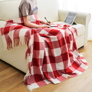 Soft <strong>Throw</strong> Checkered Wool Blanket Tassel Cozy <strong>Throw</strong> Blanket Woven <strong>Red</strong> White Black Plaid Shawl with Tassels for Women - Product Image 5
