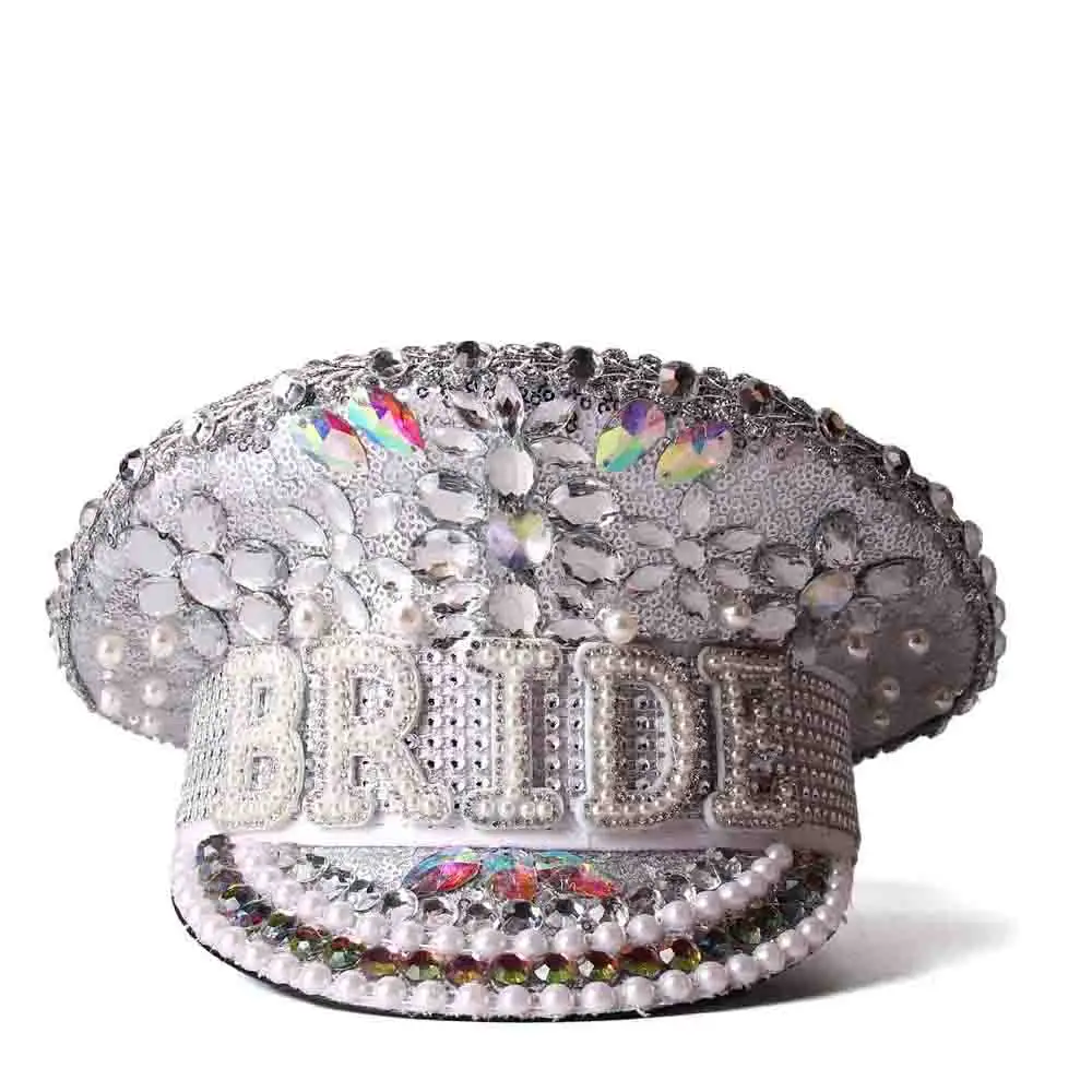Wholesale 2022 New Faux Pearl Festive Hat Shiny Party Hat Ladies Silver Sequin Bride Cap