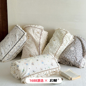 Korean Style Girly All Cotton Summer Quilt Four Piece Set Pastoral Floral Print Cooling <b>Bedding</b> For Women - Product Image 3