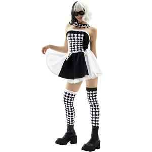 Costume de Clown <span class=keywords><strong>Vampire</strong></span> Drag Queen <span class=keywords><strong>Sexy</strong></span> pour <span class=keywords><strong>Halloween</strong></span>, Déguisement de Démon, Uniforme de Clown à Carreaux avec Masque - Product Image 2