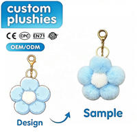Porte-clés en peluche pompon fleur personnalisé, porte-clés fleur en peluche douce, breloque de sac avec logo personnalisé, cadeau promotionnel en gros