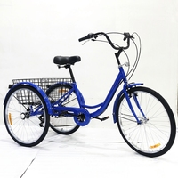 Tricycle pour adultes pour personnes âgées avec grandes roues/pneus larges de 24 pouces, 7 vitesses, capacité de charge de 160 kg, tricycle à trois roues