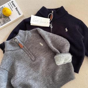 Child Star Circle Kids Fleece Lined Winter Sweater Thick Knit Zipper Pullover Boys Girls Embroidered Wool Sweater - Product Image 3