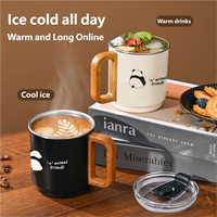 Tasses à café et à thé en acier inoxydable 304 avec poignée en bois et couvercles, pour usage domestique quotidien