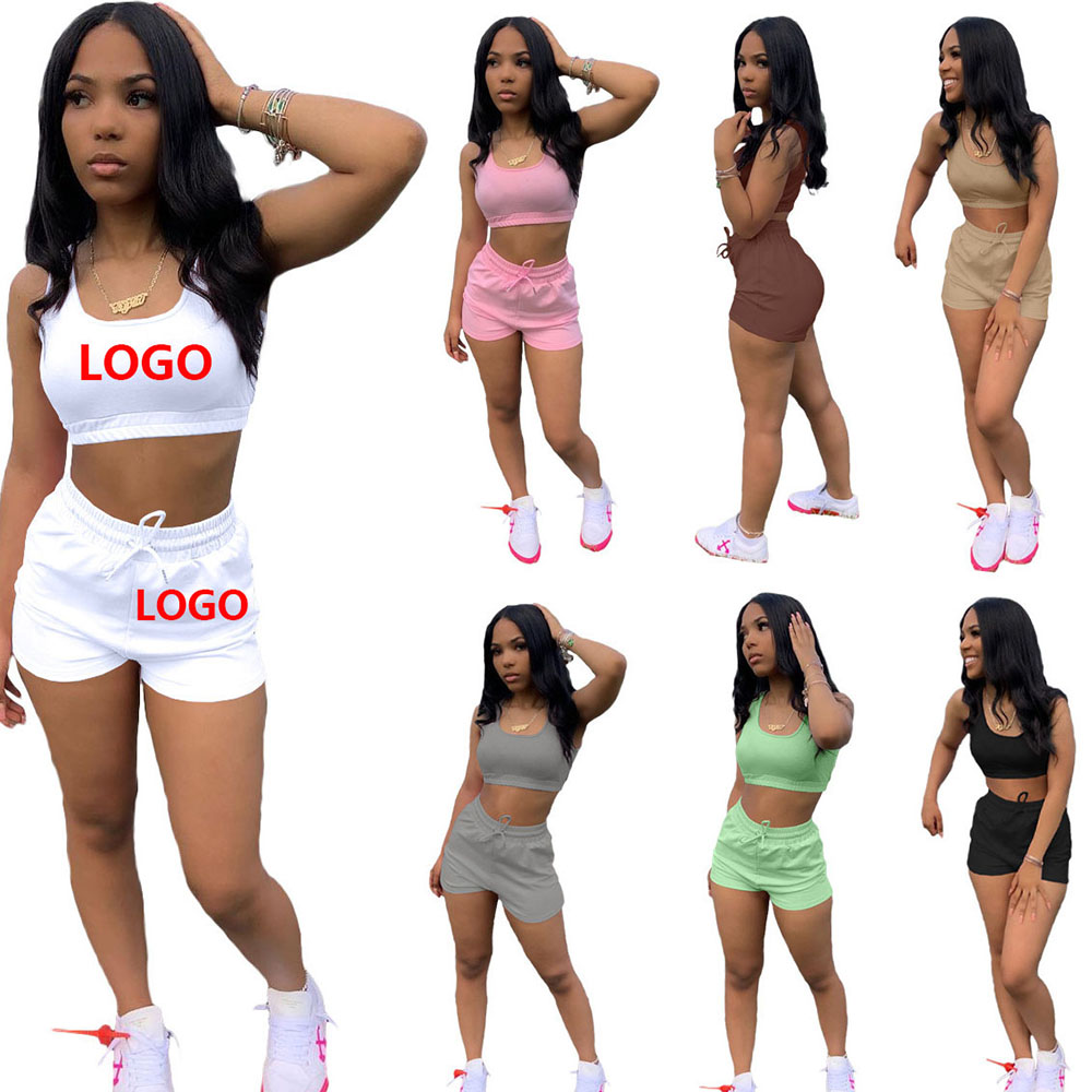 summer 2022 new arrivals lounge wear 2 piece short set crop tank top jogger biker short set sleeveless 2 piece set women