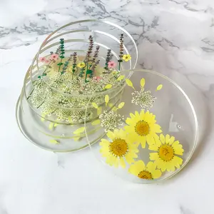 饮料杯垫花杯垫环氧树脂杯垫彩色天然花卉圆形厨房用具餐杯杯垫
