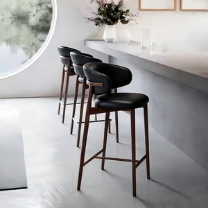 Chaise de <span class=keywords><strong>bar</strong></span> nordique Minoda, mobilier moderne, cadre en bois massif, repose-pieds haut, tabouret de <span class=keywords><strong>bar</strong></span> en tissu de lin avec dossier incurvé, chaise de <span class=keywords><strong>bar</strong></span> - Product Image 1