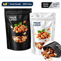 Sachets Doypack Noir Mat avec Fenêtre Transparente, Fermeture Zip Refermable, Haute Barrière, Qualité Alimentaire Sans BPA, pour Emballage Alimentaire de Noix, OEM