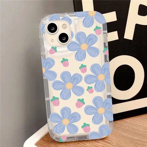 Fragola blu stampa fiore ammortizzatore Anti-caduta paraurti TPU custodia per telefono cellulare per <span class=keywords><strong>Iphone</strong></span> <span class=keywords><strong>Xr</strong></span> Xs11 12 13 14 15 16 17 - Product Image 5