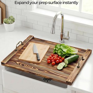 Couverture de cuisinière en bois, plateau de protection carré rustique en bambou pour fours à gaz et électriques, installation facile - Product Image 3