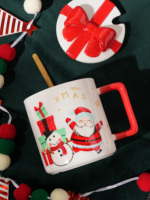 Tasse en céramique pour fête de Noël avec couvercle 3D en forme de nœud et cuillère en forme de cerf doré, idéale pour les échanges de cadeaux de bureau pendant les fêtes