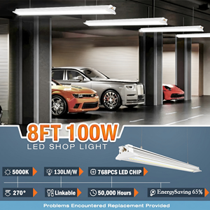 New Upgrade Hanging and Surface Mount Linkable 4ft 8ft <b>Led</b> Shop <b>Light</b> 4' 8' <b>Led</b> Tube <b>Light</b> for <b>Workshop</b> Garage Shop - Product Image 2