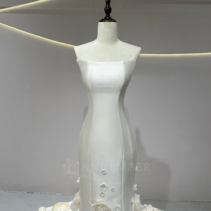 JFH59 Vestidos de Novia Modernos de Encaje con Lentejuelas, de Satén Exquisito, Ajustados, con Flores 3D, Cola de Sirena, Largos hasta el Suelo, para Fiesta de Cumpleaños - Product Image 4