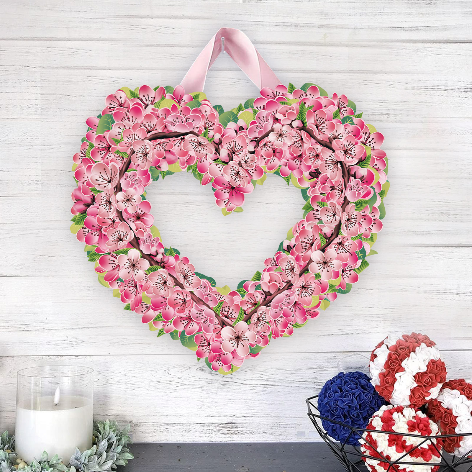 Corona de flores de cerezo rosa