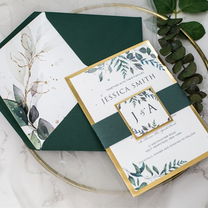 Invitación <span class=keywords><strong>de</strong></span> <span class=keywords><strong>Boda</strong></span> Económica con Tapa Dura Verde Esmeralda, Cintas Decorativas, Tarjetas <span class=keywords><strong>de</strong></span> Confirmación <span class=keywords><strong>de</strong></span> Asistencia y Sobres, Invitación Personalizada para Celebración - Product Image 3