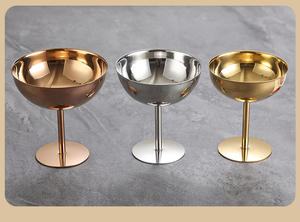 Ciotola per gelato a forma di calice in acciaio inossidabile con gambo | Tazza da Dessert di fascia alta color metallo per Café e feste - Product Image 6