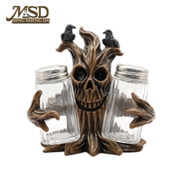 Ensemble salière et poivrière en résine style sculpture sur bois hibou gothique d'Halloween, support décoratif de cuisine, vente en gros OEM ODM
