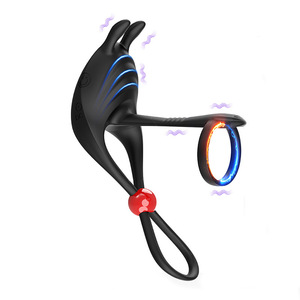 큰 토끼 귀 자극 페니스 진동 더블 남성용 콕링 100% 방수 투명 블랙 블루 남성 커플용 - Product Image 2