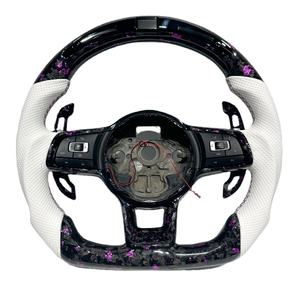 <span class=keywords><strong>Volante</strong></span> Deportivo con Levas de Cambio, LED, Fibra de Carbono Forjada Morada, Cuero Blanco Perforado, Apto para MK7 MK6 MK5 <span class=keywords><strong>Golf</strong></span> - Product Image 1