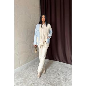 Cárdigan de Mezclilla Azul con Contraste de Color para Mujer, Chaqueta Informal de Tela Twill de Manga Larga - Product Image 3