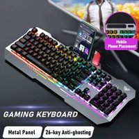 Clavier de jeu filaire AULA F3010, 104 touches, anti-ghosting, panneau métallique ergonomique, rétroéclairage LED mixte, support pour poignets, ordinateur portable