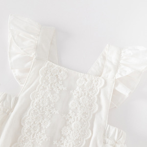 Combinaisons d'été en coton pour bébé, vêtements pour filles nouveau-nées, sans manches, dos nu, princesse, mariage, dentelle florale blanche, écologiques, respirantes - Product Image 3