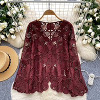 Blusas Vintage de manga larga de verano para mujer, camisas ahuecadas sólidas, Tops elegantes para mujer, ropa para mujer