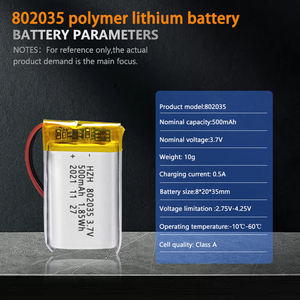 Сертифицированный KC/CE полимерный литий-ионный аккумулятор 802035 500 мАч <span class=keywords><strong>3</strong></span>,7 В для коммуникационного оборудования плеер вибратор 802035 <span class=keywords><strong>Li</strong></span> <span class=keywords><strong>Po</strong></span> - Product Image 2