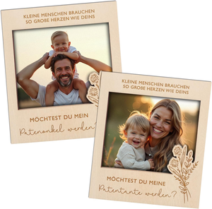 Cornice in Legno Incisa per Album Fotografico, Annuncio di Gravidanza, o Messaggio 'Vuoi Essere il Mio Padrino/Madrina?' - Product Image 2