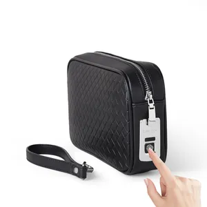 Fingerprint men's clutch briefcase Smart fingerprint lock zipper bag Ox leather high-capacity business clutch bag