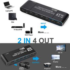 4K <span class=keywords><strong>HDMI</strong></span> SWITCH Splitter 2x4K 60Hz 2.0B <span class=keywords><strong>HDMI</strong></span> 2 in 4 OUT พร้อม scalar Optical Toslink SPDIF 3.5MM เครื่องแยกสวิตช์ - Product Image 3
