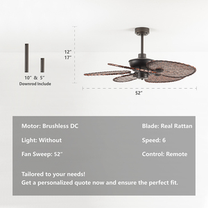Outdoor Decorative <strong>Ceiling</strong> <strong>Fan</strong>, 5-blade Rattan Outdoor <strong>Ceiling</strong> <strong>Fan</strong>, Retro <strong>Ceiling</strong> <strong>Fan</strong>, <strong>Remote</strong> <strong>Control</strong> - Product Image 3