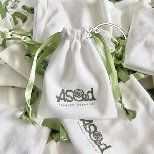 Hot Sale Custom Logo Printed Recyclable Velvet Storage Bag Pouch Velvet Jewelry Pouch with Silk Ribbons - Product Image 2