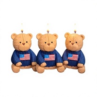 Lot de 3 bougies d'anniversaire motif drapeau américain en forme d'ours pour cupcakes, idéales pour baby shower et fêtes d'anniversaire - Matériau en cire