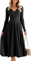 Robe pull longue pour femme, col en V, plissée, coupe évasée, élégante, en maille, longueur midi