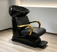 Chaise de lavage de cheveux de luxe noire et or avec accoudoirs et bac noir pour salon de coiffure – Offre spéciale