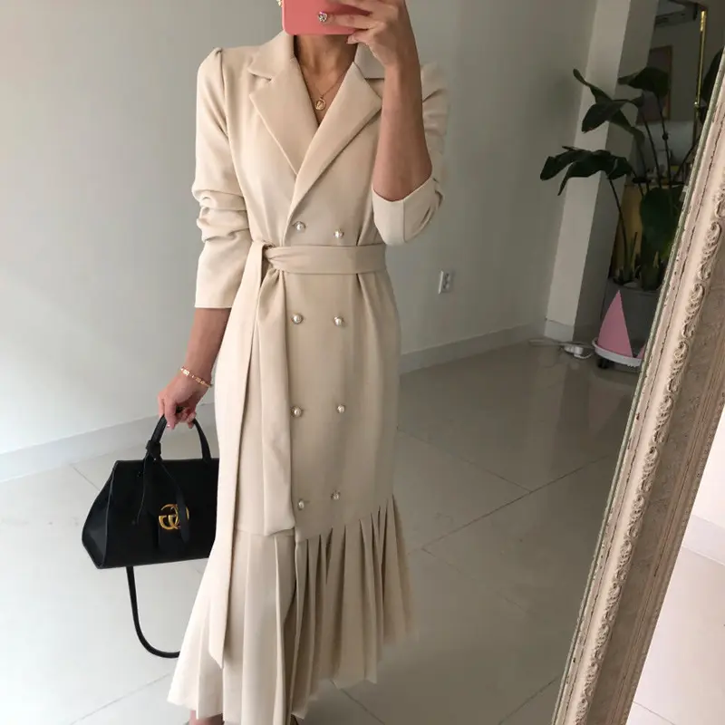 Wholesale 2021 spring and summer casual fashion loose female dress elegant temperament commuter style suit collar female dress