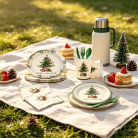 Vaisselle de fête sur le thème de Noël, décoration de fête d'arbre de Noël, assiettes en papier jetables, gobelets, serviettes