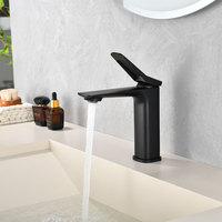 Robinet de salle de bain moderne noir mat à poignée unique, à poser sur le plan, avec cartouche céramique, monotrou